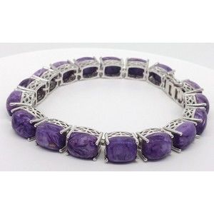 Russian Charoite Rhodolite Purple Gemstone Bracelet 925 Sterling Silver